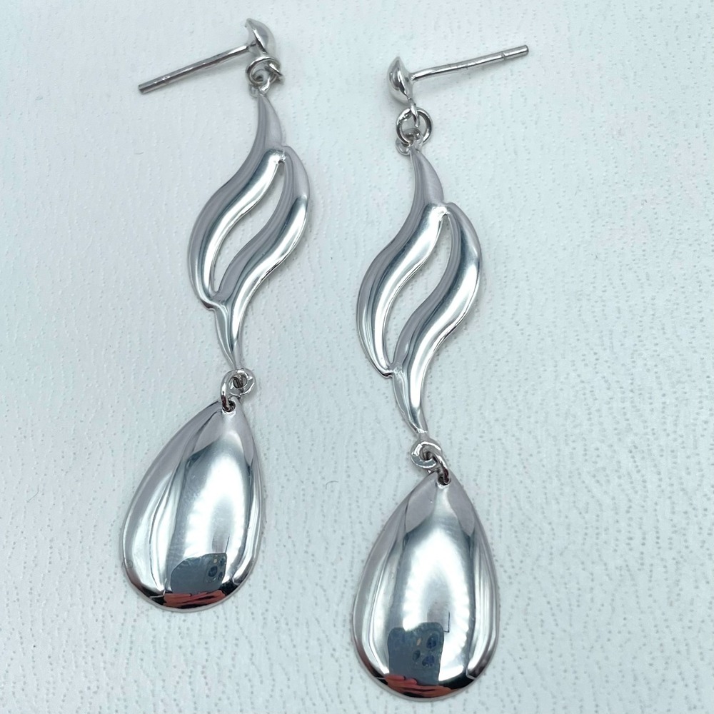 Bohemian Silver-Tone Classic Metal Teardrop Twist Drop Dangle Post Back Earrings